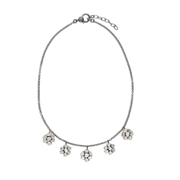 5 Flower Uncut Diamonds Vanity Drop Necklace