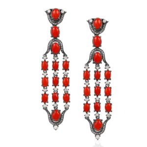Geometric Coral Fancy Diamonds Wuthering Dangler Earrings