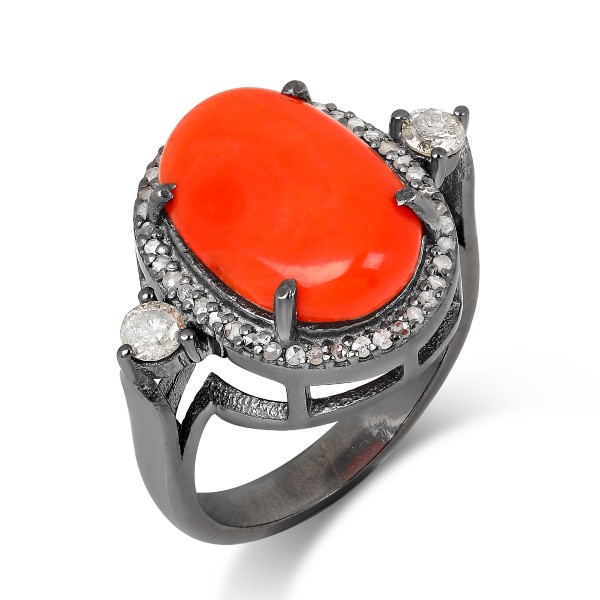 Oval Coral Fancy Diamonds Wuthering Ring
